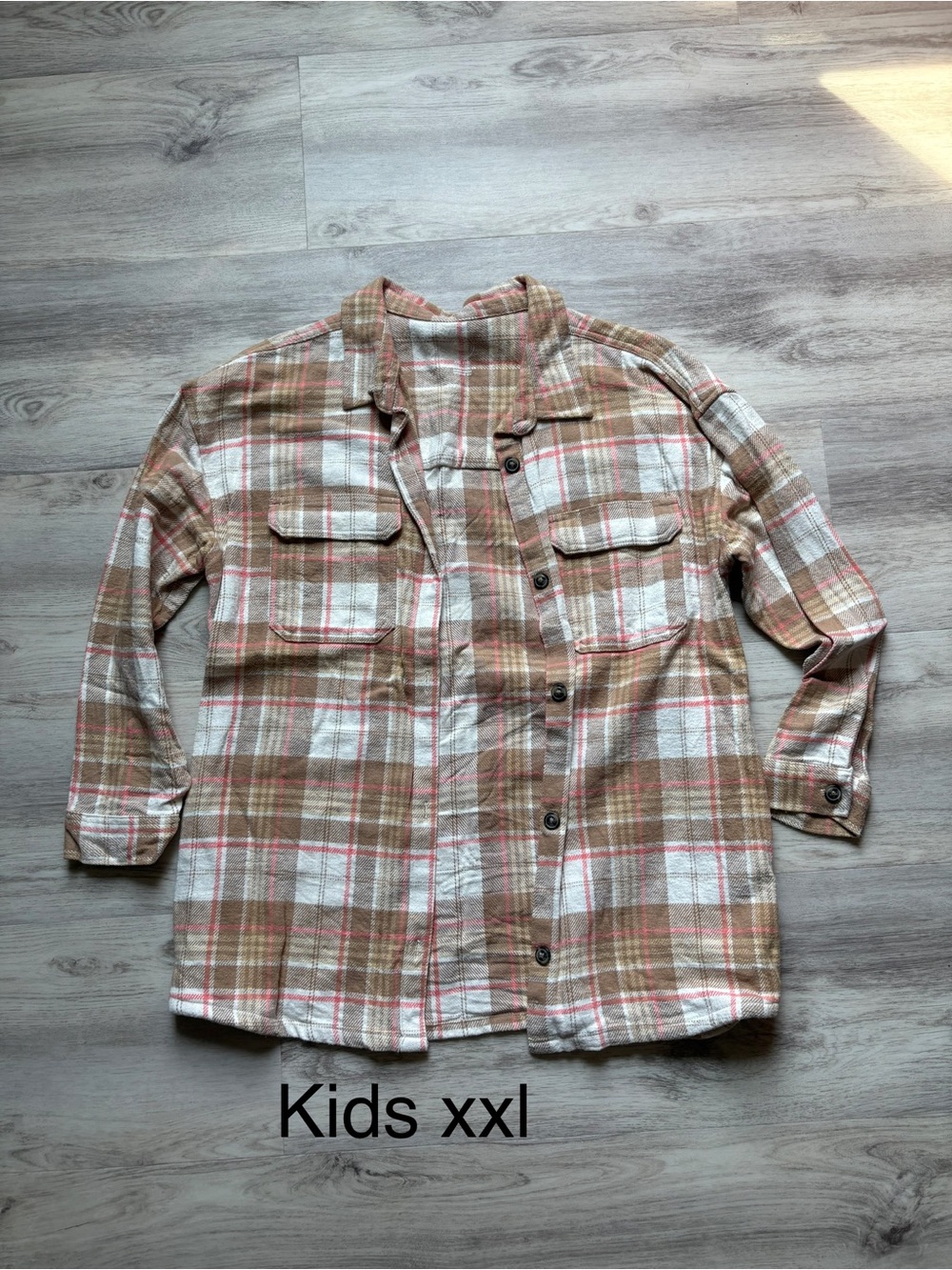 Time and Tru Beige, White & Pink Plaid Button-Down Shirt